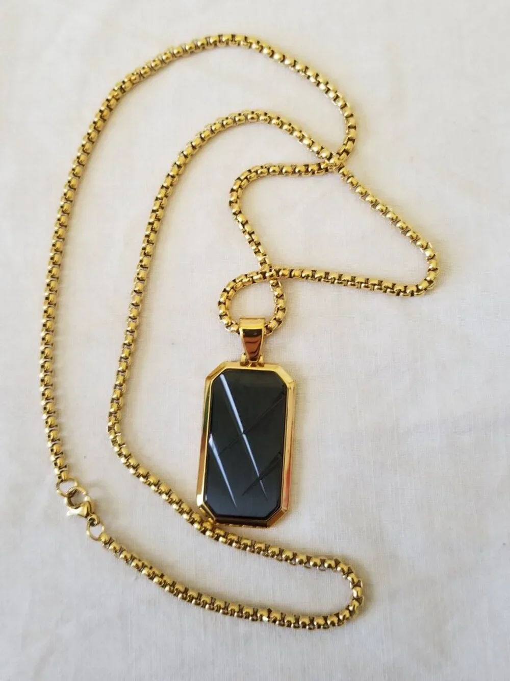 NWT! Stainless Steel Dog Tag Style Pendant Necklace with Gold-Tone Finish